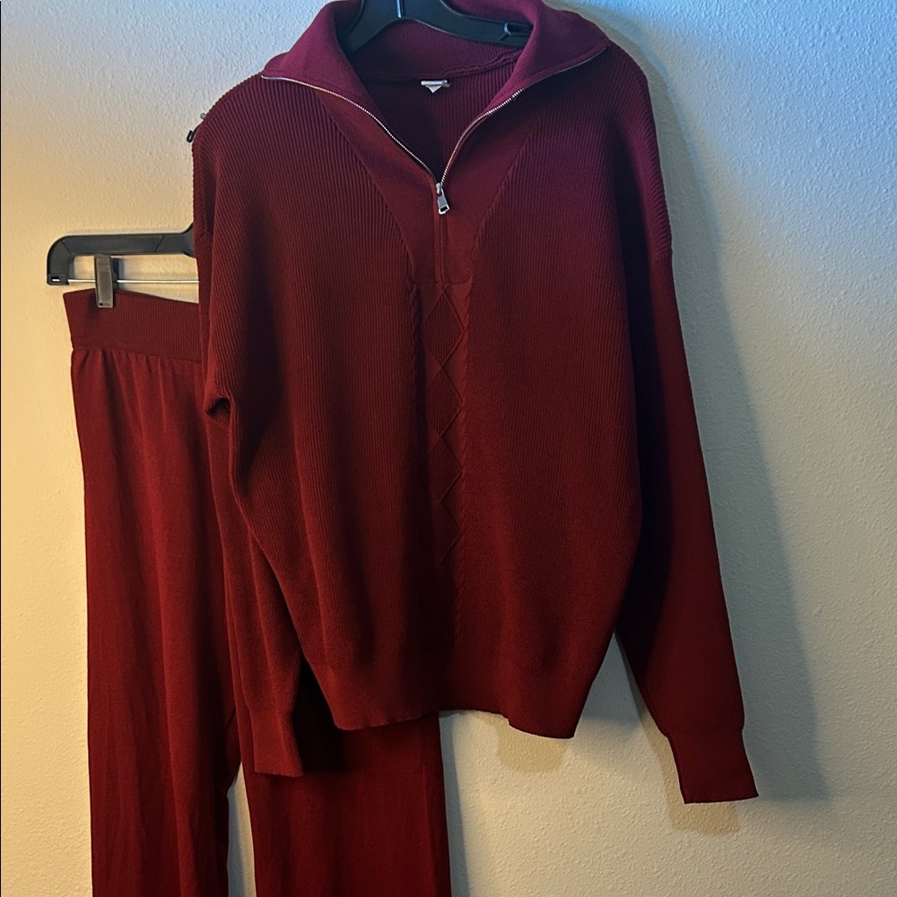 Red Knit Sweater and Pants Set